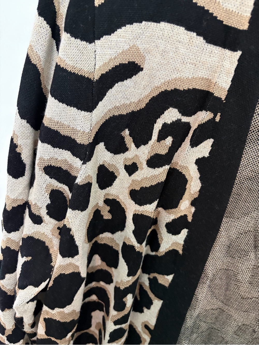 Chico's Black and Cream Animal Print Open Cardigan - Picture 3 of 6